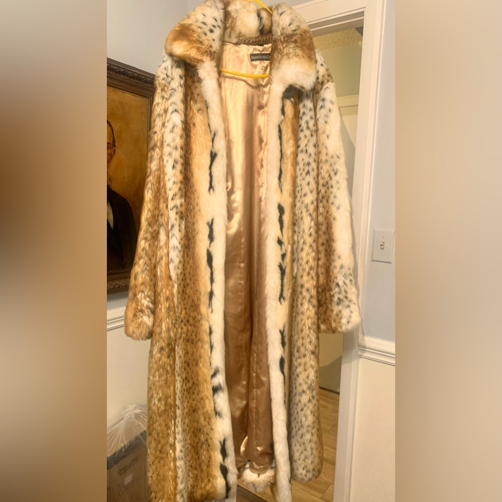 Pamela McCoy full length faux fur coat.